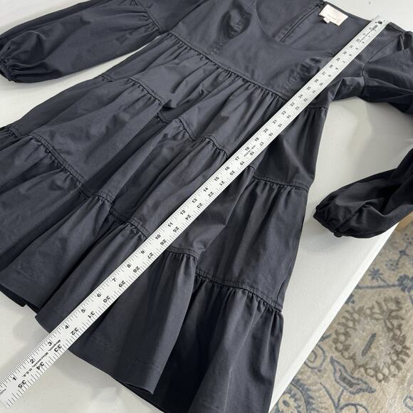 Cinq a Sept Rose Tiered Mini Dress Womens 2 Black Bishop Sleeve Cottage Boho - Picture 14 of 16